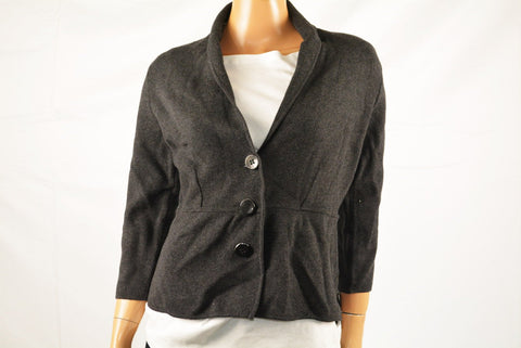 Alfani Women Shawl Collar 3/4 Sleeve Gray Three-Button Cardigan Sweater Jacket S - evorr.com