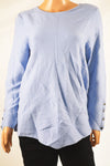 Alfani Women's Crew Neck Buttoned Cuff Blue Ribbed Swing SweaterXL - evorr.com