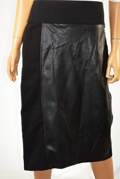 Calvin Klein  Women's Stretch Black Pull-On Faux-Leather Straight Pencil Skirt L - evorr.com