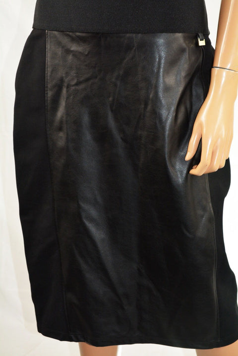 Calvin Klein  Women's Stretch Black Pull-On Faux-Leather Straight Pencil Skirt L - evorr.com