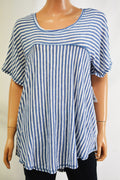 NY Collection Womens Plus High Low Blue White Striped T-Shirt Blouse Top Plus 1X
