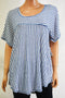 NY Collection Womens Plus High Low Blue White Striped T-Shirt Blouse Top Plus 1X