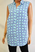Charter Club Women Printed Sleeveless Clear Coast Combo Button Down Top Plus 18W