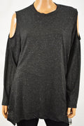 Style&Co Women's Metallic Black Cold Shoulder Sweater Top Plus 1X