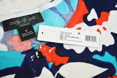 August Silk Women's Blue Printed Button Down Cardigan Sweater Plus 1X