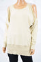 Thalia Sodi Women Dolman Metallic Beige Cold Shoulder Sweater Top Large L