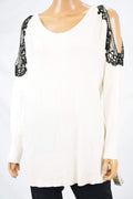 Thalia Sodi Women Ivory Lace Trim Cold Shoulder Sweater Top Medium M