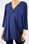 Seven7 Women's Stretch Blue Satin Trim Faux Wrap Blouse Top Plus 2X