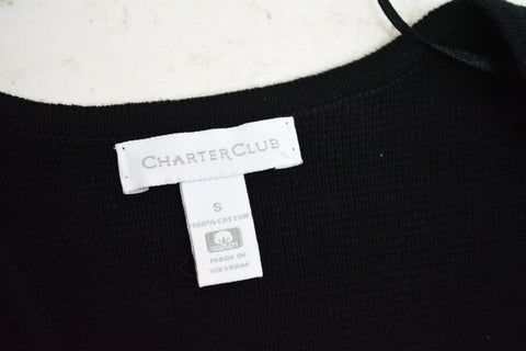 Charter Club Women Sleeveless Cotton Black Open Front Cardigan Small S