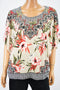 JM Collection Women Beige Print Embellish Tunic Blouse Top Large  L