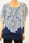 JM Collection Women's Blue Printed Banded Blouson Blouse Top Large L