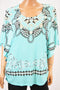 JM Collection Women Flutter Slv Blue Print Embellish Blouse Top Plus 2X