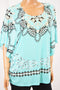 JM Collection Women Flutter Slv Blue Print Embellish Blouse Top Plus 2X