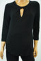 INC Concepts Women 3/4 Sleeve Black Keyhole Blouse Top Petite L