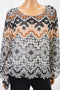Alfani Women's Black Geometric Print Sheer Blouse Top X-Large XL