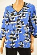 Alfani Women's Envelop Sleeve Blue Printed Blouse Top Petite 12