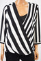 Alfani Women Black Striped Faux Wrap Hi-Low Blouse Top Petite M