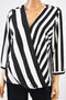 Alfani Women Black Striped Faux Wrap Hi-Low Blouse Top Petite M
