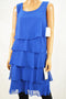 SLNY Women's Blue Beaded Trim Tired Chiffon Shift  Dress 12