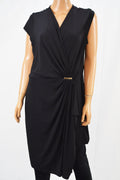Charter Club Women's Cap Sleeve Black Ruched Faux-Wrap Sheath Dress XL