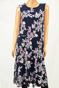 Charter Club Women's  Sleeveless Blue Floral Print Midi Dress X-large XL