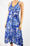 INC Concepts Blue Floral Print Handkerchief Hem Midi Dress Petite L  PL