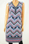 JM Collection Women Blue Beaded Chevron-Print Sheath Dress Petite L