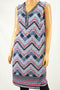 JM Collection Women Blue Beaded Chevron-Print Sheath Dress Small S