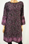 Charter Club Women's Purple Printed Ruffled-Sleeve Shift Dress Small S