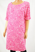 Karen Scott Women Elbow Sleeve Pink Paisley Print Sheath Dress Large L