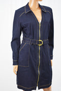 INC Concepts Women's Blue Belted Ink Wash Denim Shirt Dress 10