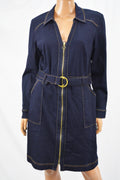 INC Concepts Women's Blue Belted Ink Wash Denim Shirt Dress 10