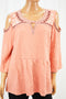 Style&Co Women Keyhole Pink Embroidered Cold-Shoulder Blouse Top XL