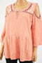 Style&Co Women Keyhole Pink Embroidered Cold-Shoulder Blouse Top XL