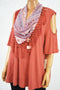 Style&Co Women Red Detachable Scarf Cold-Shoulder Blouse Top Large L