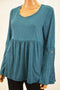 Style&Co Women's Teal Blue Lace-Trim Babydoll Blouse Top Large L