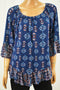 Style&Co. Women Blue Printed Pleated-Neck Blouse Top Western Ambiance XL