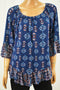 Style&Co. Women Blue Printed Pleated-Neck Blouse Top Western Ambiance 2XL XXL