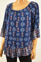 Style&Co. Women Blue Printed Pleated-Neck Blouse Top Western Ambiance 2XL XXL