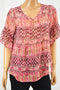 Style&Co Women Metallic Pink Printed Pleated Blouse Top Petite XS PXS