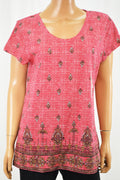 Style&Co Women's Cotton Pink Printed T-Shirt Blouse Top Large L