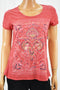 Style&Co Women Short Slv Red Foiled Graphic T-Shirt Blouse Top XS