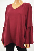 Style&Co Women Bell Sleeve Metallic Red Hi-Low Blouse Top X-Large XL