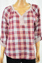 Style&Co Women's Split Neck Cotton Purple Plaid Blouse Top Small S