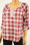Style&Co Women's Split Neck Cotton Purple Plaid Blouse Top Small S