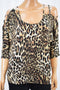 Thalia Sodi Women Stretch Brown Animal Print Cutouts Blouse Top Large L