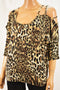 Thalia Sodi Women Stretch Brown Animal Print Cutouts Blouse Top Large L