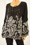 Style&Co Women's Black Embroidered Peasant Blouse Top Large L