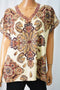 Style&Co Women's Cuffed-Sleeve Beige Printed Blouse Top XL