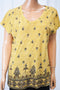 Style&Co Women Short Slv Cotton Yellow Printed Blouse Top X-Large XL